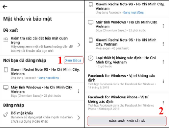 Nếu bạn muốn đăng xuất khỏi tất cả các thiết bị thì hãy chọn mục Xem tất cả -> Nhấn chọn Đăng xuất khỏi tất cả