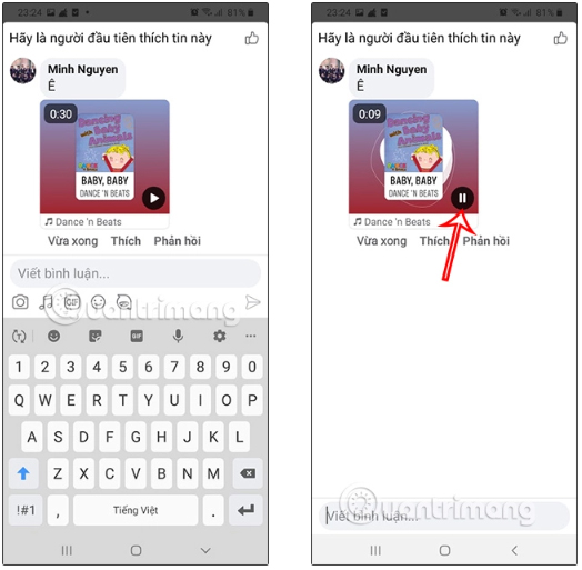 Bài hát mà bạn bình luận trên Facebook sẽ được hiển thị với tên bài hát, nghệ sĩ, thời lượng và ảnh bìa của bài hát