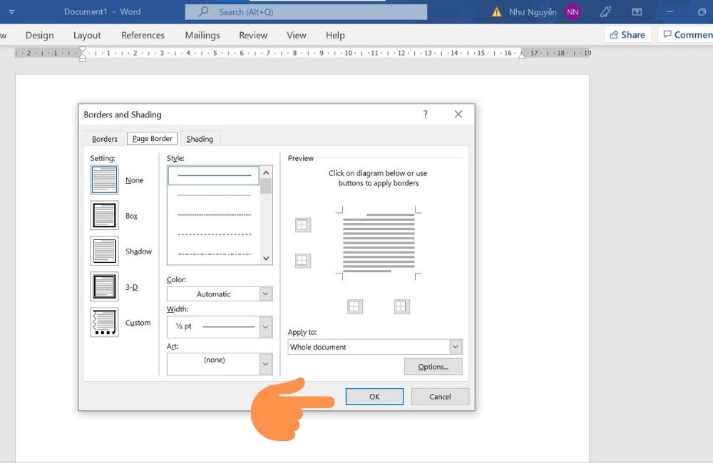 Chọn OK để hoàn tất quá trình tạo khung bìa Word Chọn OK để hoàn tất quá trình tạo khung bìa Word