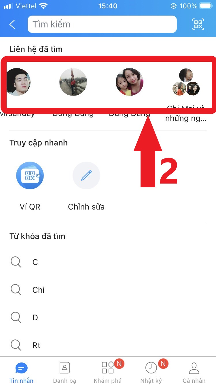 Xóa lịch sử tìm kiếm zalo