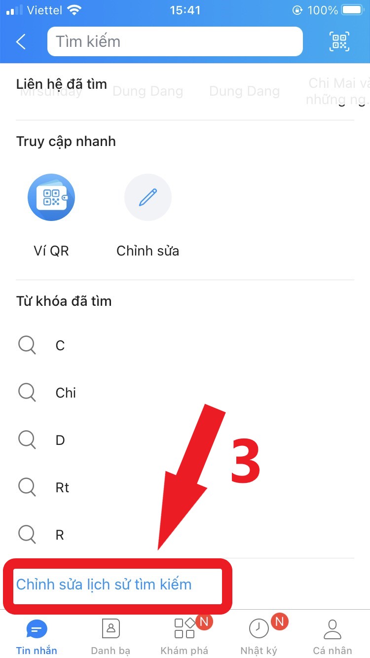 Xóa lịch sử tìm kiếm zalo