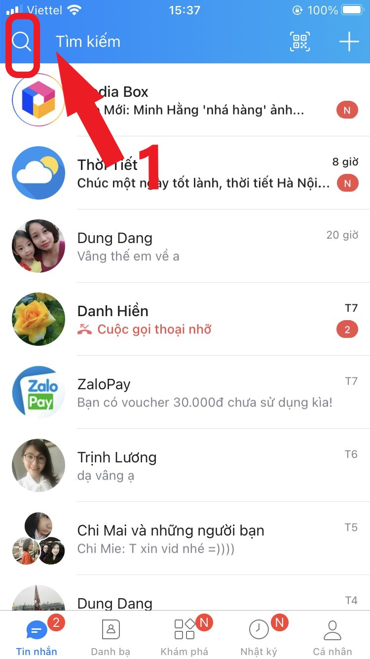 Xóa lịch sử tìm kiếm zalo