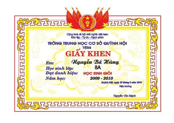 Giấy khen cho học sinh Trung học Cơ Sở 1 Giấy khen cho học sinh Trung học Cơ Sở 1