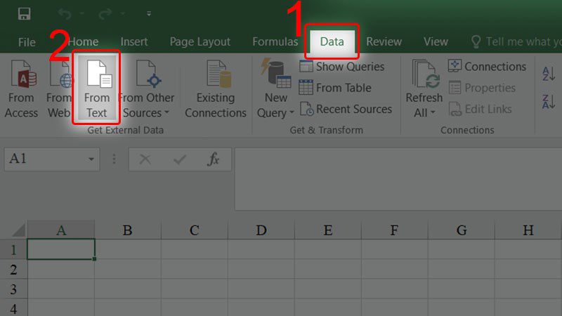 Mở Excel lên, tại giao diện chính, bạn chọn tab Data -> Nhấn From Text Mở Excel lên, tại giao diện chính, bạn chọn tab Data -> Nhấn From Text