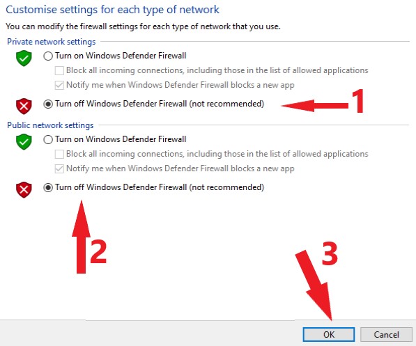 Tắt tường lửa Tắt tường lửa
