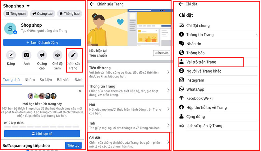 Nhấn vào mục Chỉnh sửa trang, cửa sổ xuất hiện, bạn chọn mục Cài đặt