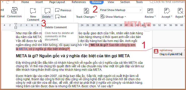 Cách xóa comment trong Word