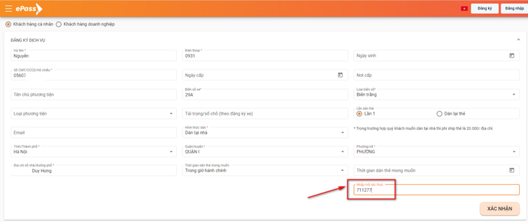 Nhập mã OTP -> Nhấn Xác nhận để hoàn tất đăng ký