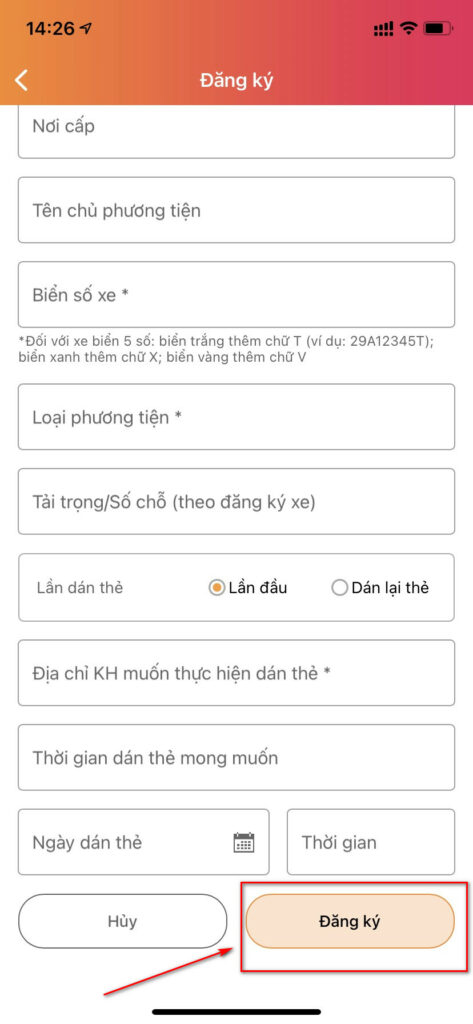 Điền đầy đủ thông tin cá nhân -> Nhấn Đăng ký