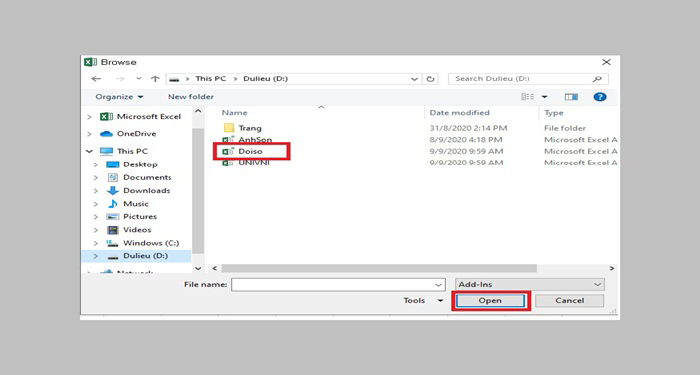 Cửa sổ Add-Ins mở ra, bạn chọn Browse để tìm thư mục chứa File vừa tải