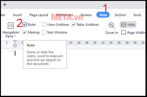Cách hiện thước trong Word