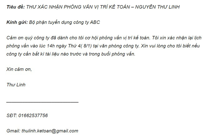 Mẫu trả lời thư mời phỏng vấn 1 Mẫu trả lời thư mời phỏng vấn 1