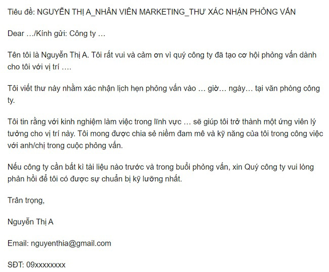 Mẫu trả lời thư mời phỏng vấn 2 Mẫu trả lời thư mời phỏng vấn 2