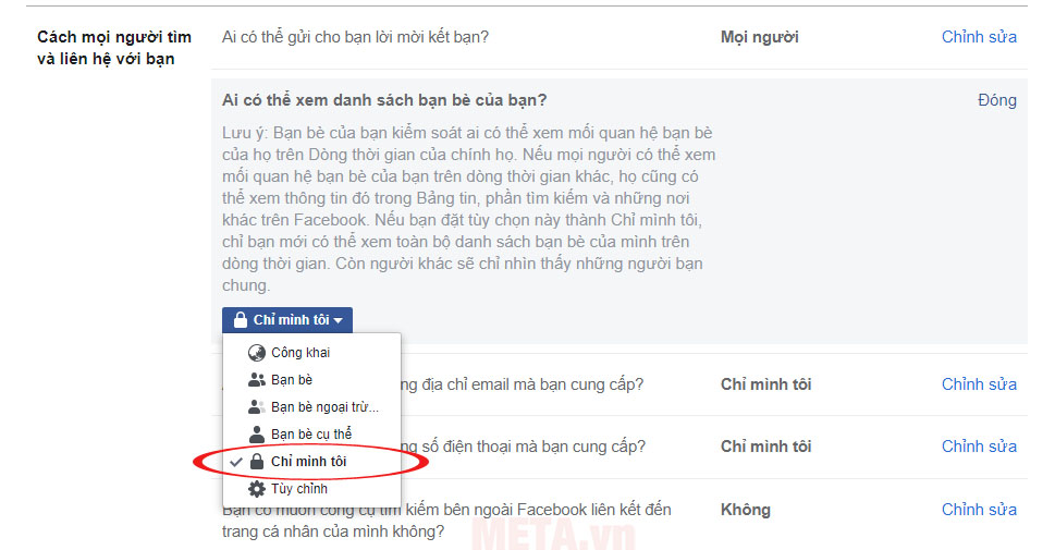 Chọn Chỉ mình tôi để ẩn danh sách bạn bè chung trên Facebook
