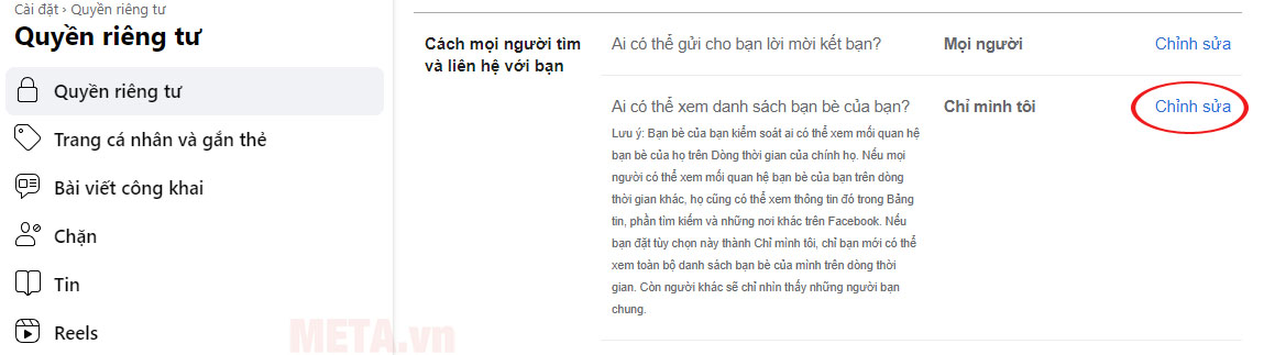 Nhấp vào Chỉnh sửa để thay đổi chế độ hiển thị của danh sách bạn bè