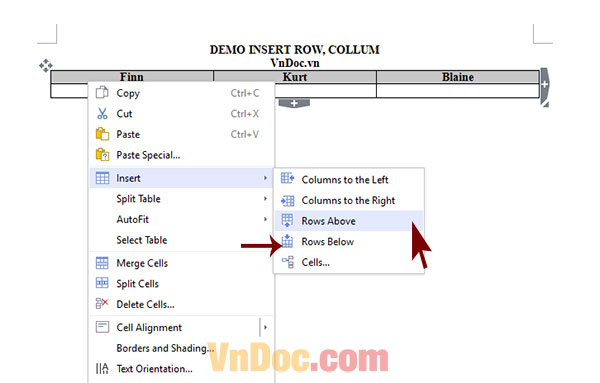 Thêm dòng, cột vào bảng biểu trong Word