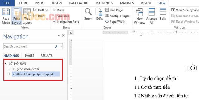 Tạo cây thư mục trong Word