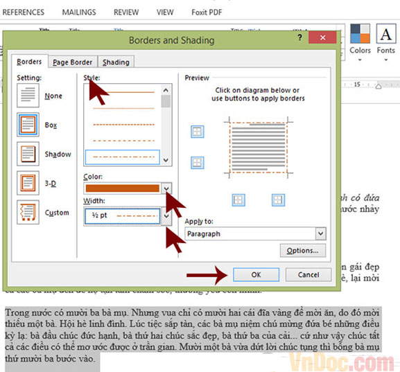 Cách tạo viền cho đoạn văn bản Tạo khung, viền, boder trong văn bản Word 2013