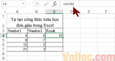 Hướng dẫn tạo công thức toán học trong Excel Tạo một công thức đơn giản trong Excel