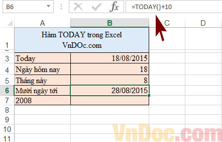 Cách hiển thị mười ngày tiếp theo bằng hàm TODAY Cách sử dụng hàm TODAY