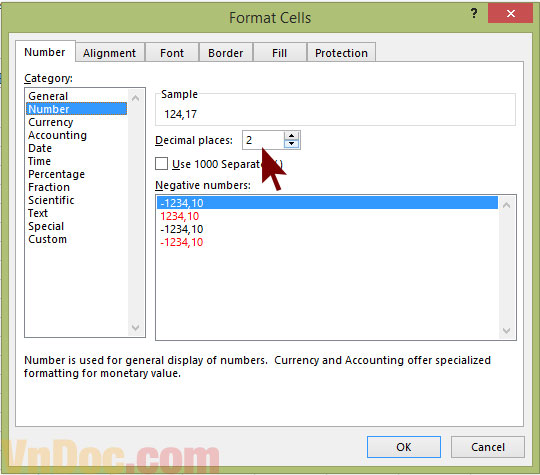 Chọn số thập phân bạn muốn cho hiển thị sau dấu phẩy Cách loại bỏ số thập phân sau dấu phẩy trong excel