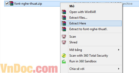 Bạn giải nén để sử dụng các font chữ vừa mới tải về Cách chọn font chữ đẹp trong Photoshop