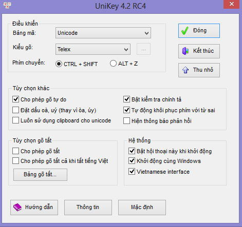 Lựa chọn các tùy chọn trong Unikey Lựa chọn các tùy chọn trong Unikey