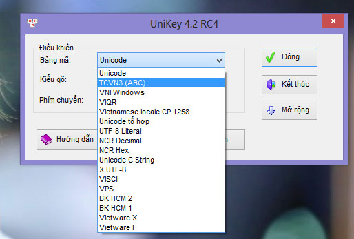 Lựa chọn bảng mã trong Unikey Lựa chọn bảng mã trong Unikey