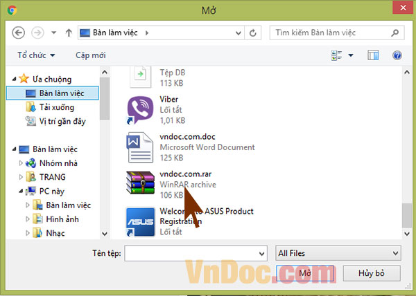 Chọn file để gửi Cách gửi file Word qua Facebook
