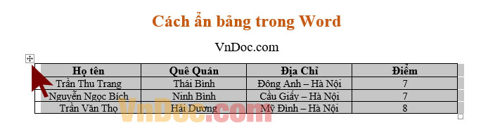 Ẩn bảng trong word Cách ẩn bảng trong Word