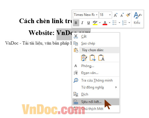 Cách chèn link trong văn bản word Cách chèn link vào Word