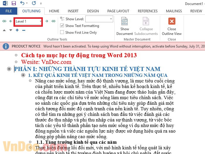 Cách tạo mục lục tự động trong Word