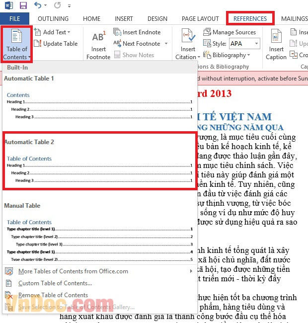 Cách tạo mục lục tự động trong Word