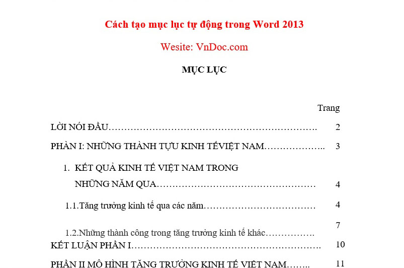 Cách tạo mục lục tự động trong Word