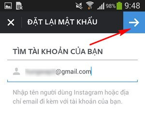 Lấy lại mật khẩu Instagram bằng cách điền tên người dùng Thủ thuật lấy lại mật khẩu Instagram