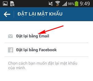 Lấy lại mật khẩu Instagram bằng cách chọn đặt lại bằng email Thủ thuật lấy lại mật khẩu Instagram