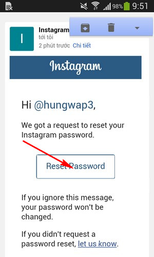 Vào email của mình để kiểm tra Thủ thuật lấy lại mật khẩu Instagram