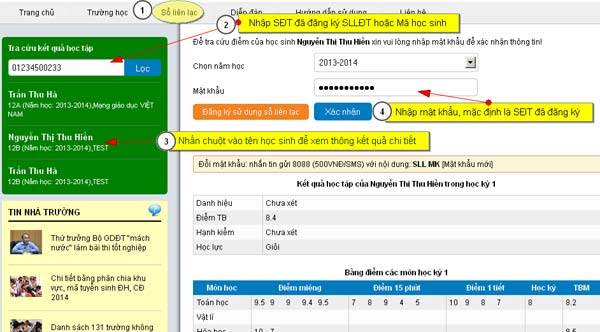 Cách xem sổ liên lạc điện tử