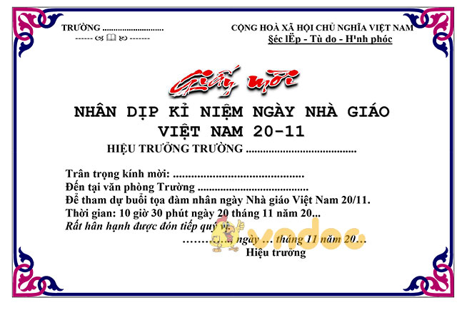 Giấy mời dự Lễ kỷ niệm ngày Nhà giáo Việt Nam 20/11