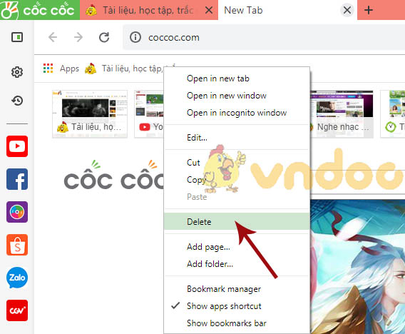 Cách tạo bookmark trên cốc cốc