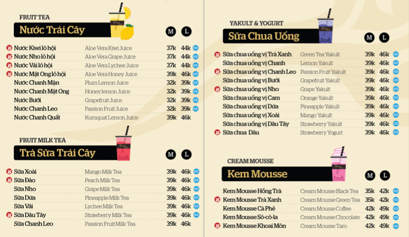 Menu trà sữa dingtea mới nhất