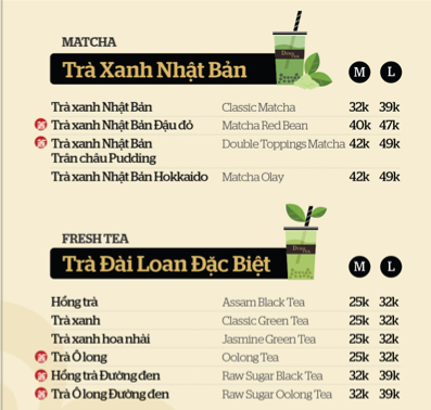 Thực đơn trà sữa dingtea