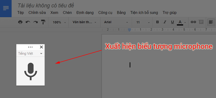 biểu tượng hình microphone xuất hiện, hãy nhấn vào nó. biểu tượng hình microphone xuất hiện, hãy nhấn vào nó.