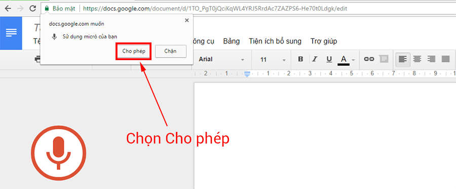 chọn Cho phép. chọn Cho phép.