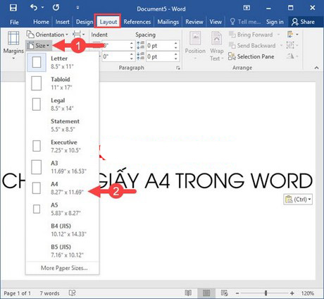 Cách chọn khổ giấy A4 trong word