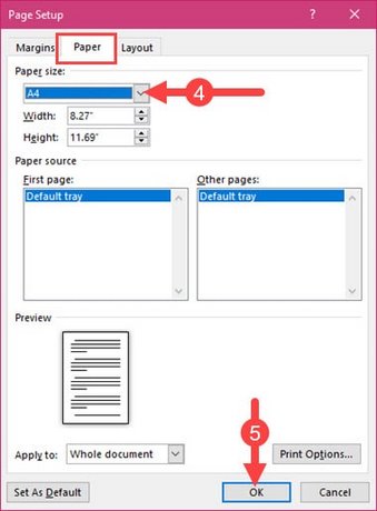 Hướng dẫn chọn khổ giấy A4 trong word 2007
