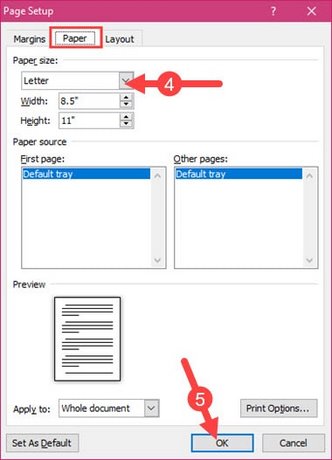 Cách chọn kích thước khổ giấy trong word 2007