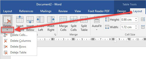 Xóa cột và hàng trong word