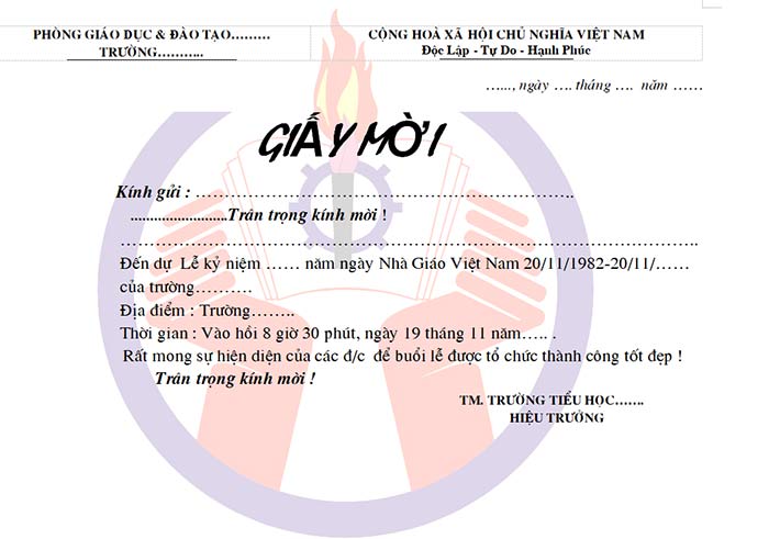 Giấy mời 20/11 đẹp