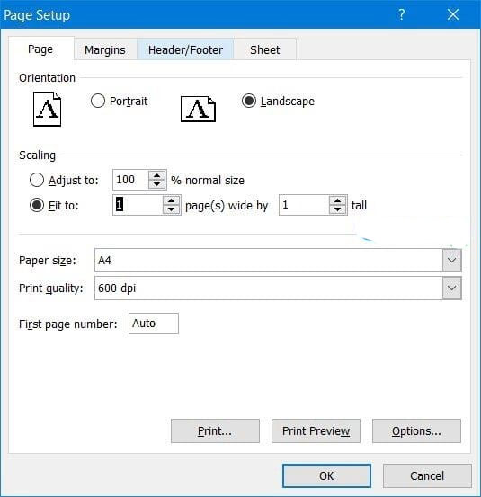 Cách in Excel trên 1 trang giấy A4